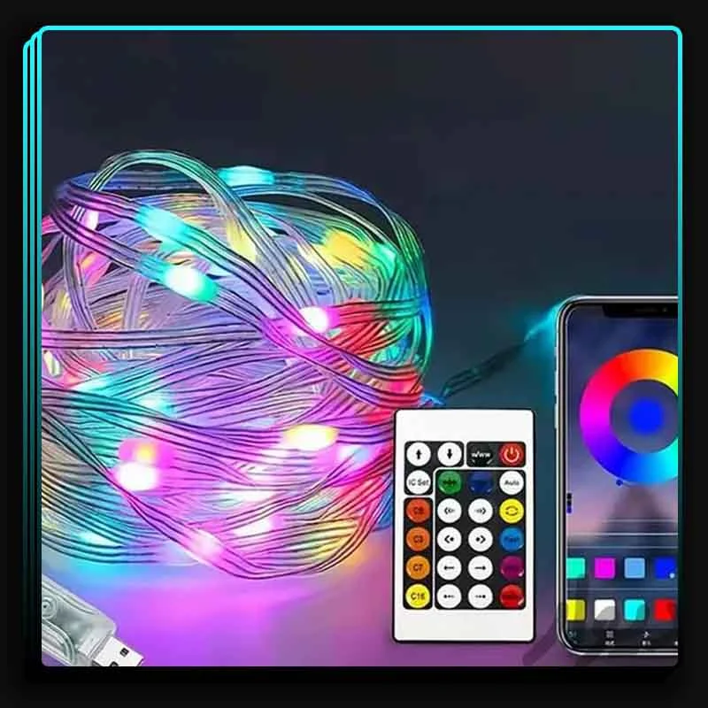 ریسه مفتولی RGB برنامه پذیر 10 متری USB و ریموت 1 ریسه مفتولی RGB برنامه پذیر 10 متری USB و ریموت