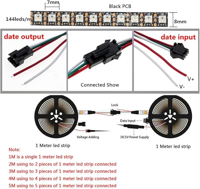 نواری RGB دیتاپذیر 5 ولت تراکم 144 مشکی 2 نواری RGB دیتاپذیر 5 ولت تراکم 144 مشکی