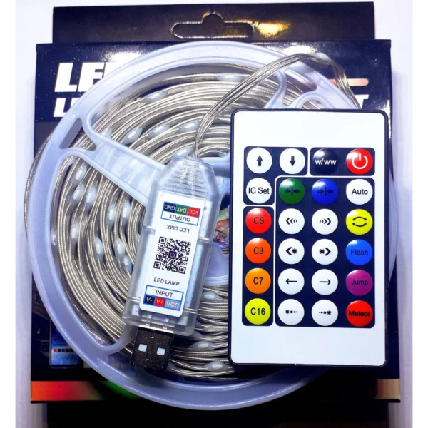 ریسه مفتولی RGB برنامه پذیر 10 متری USB و ریموت 4 ریسه مفتولی RGB برنامه پذیر 10 متری USB و ریموت