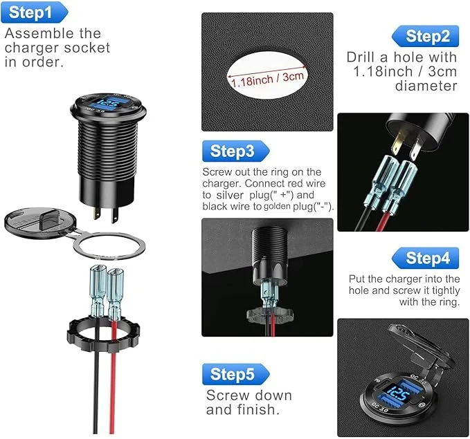 شارژر فست و ولت متر خودرویی 12-24 ولت Fast 2 شارژر فست و ولت متر خودرویی 12-24 ولت Fast