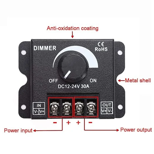 دیمر 12 - 24 ولت 30 آمپر با ریموت 6 دیمر 12 - 24 ولت 30 آمپر با ریموت