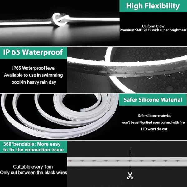 ریسه نئون فلکسی 12 ولت سفید 5 ریسه نئون فلکسی 12 ولت سفید