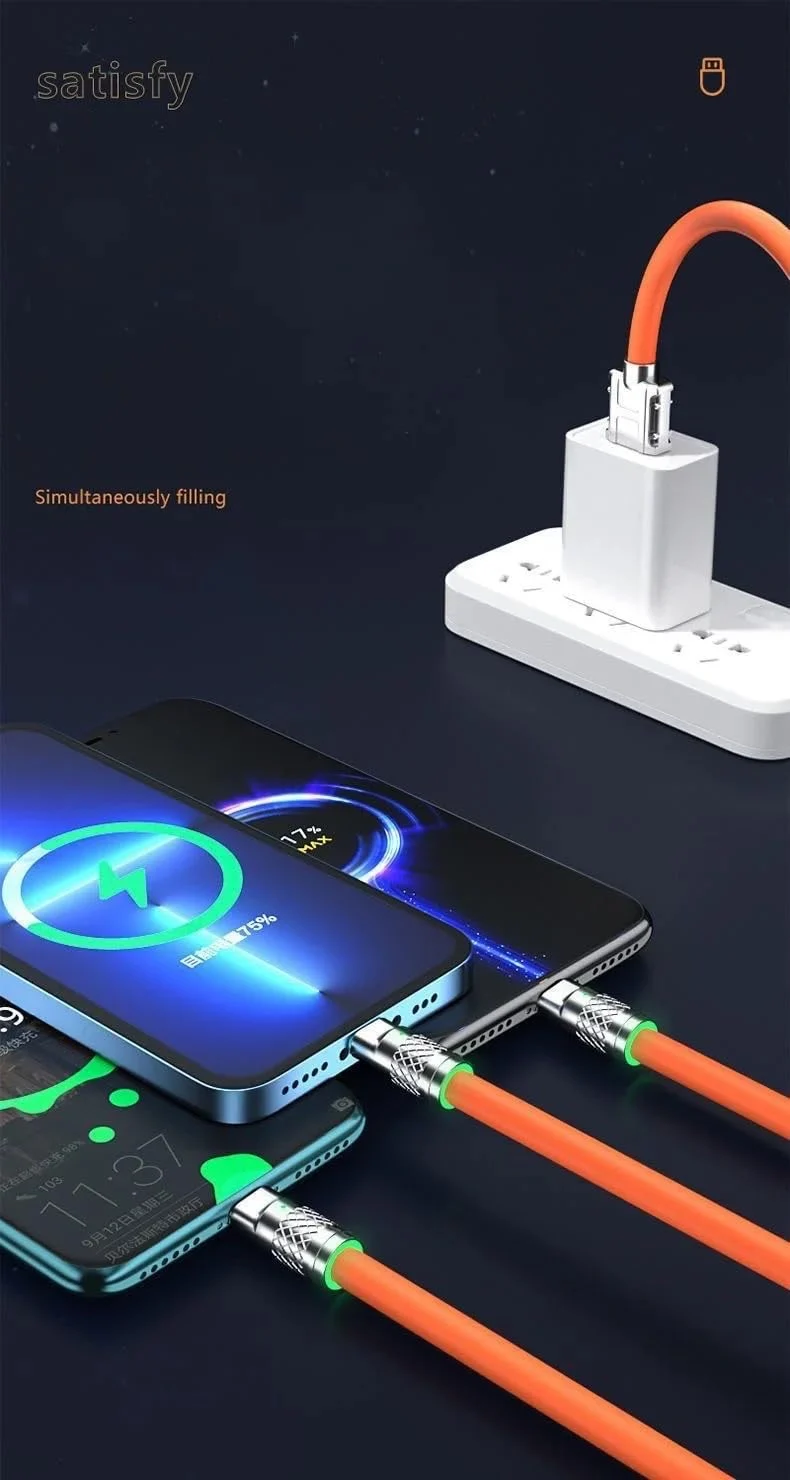 کابل شارژ 3 سر فست شارژ سیلیکونی نارنجی 2 کابل شارژ 3 سر فست شارژ سیلیکونی نارنجی