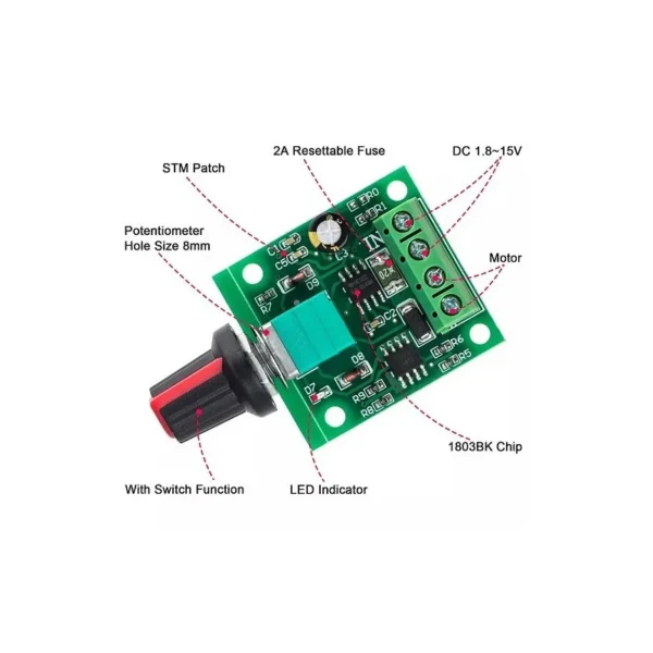 ماژول کنترل دور موتور 1803BK DC جریان 2A 5 ماژول کنترل دور موتور 1803BK DC جریان 2A