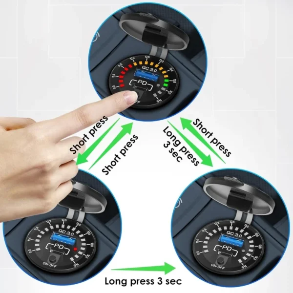 شارژر فست و ولت متر خودرویی 12-24 ولت Fast با کلید ON/OFF 4 شارژر فست و ولت متر خودرویی 12-24 ولت Fast با کلید ON/OFF