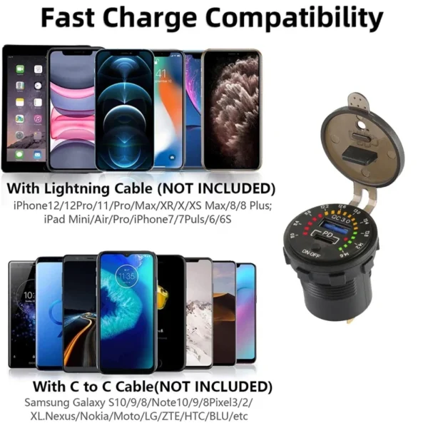 شارژر فست و ولت متر خودرویی 12-24 ولت Fast با کلید ON/OFF 7 شارژر فست و ولت متر خودرویی 12-24 ولت Fast با کلید ON/OFF