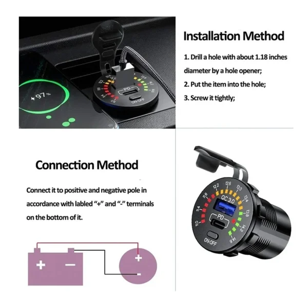 شارژر فست و ولت متر خودرویی 12-24 ولت Fast با کلید ON/OFF 8 شارژر فست و ولت متر خودرویی 12-24 ولت Fast با کلید ON/OFF