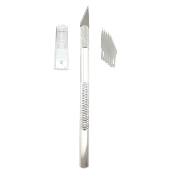 کاتر قلمی دسته آلومینیوم ۱ + ۵ تیغه 4 کاتر قلمی دسته آلومینیوم ۱ + ۵ تیغه