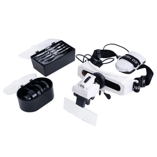 ذره بین هدلایت لوپ با پنج لنز ۲ چشم و LED