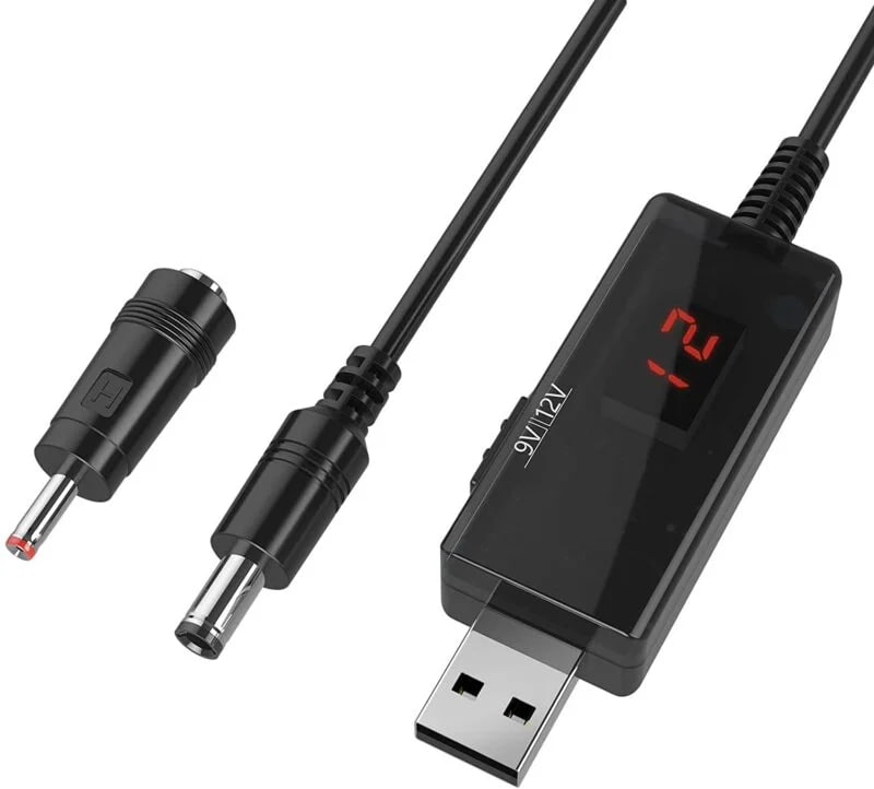 کابل USB افزاینده ولتاژ 5 به 9 و 12 ولت با نمایشگر 2 کابل USB افزاینده ولتاژ 5 به 9 و 12 ولت با نمایشگر